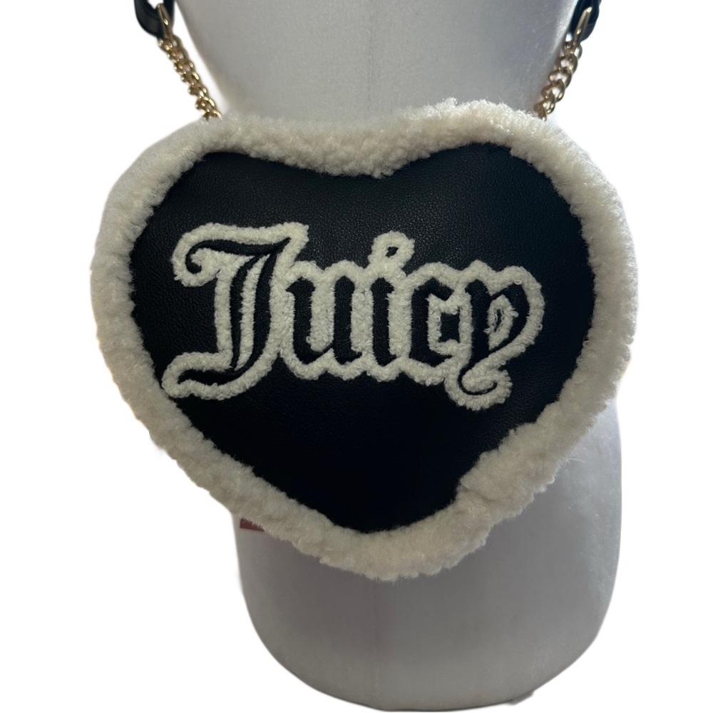 Juicy Couture Black Heart Crossbody Bag with Fur Trim NWT